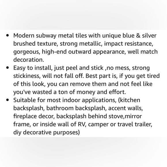Subway Backsplash Tile Peel & Stick DIY Kitchen Bathroom Brushed Silver Blue - Picture 7 of 9
